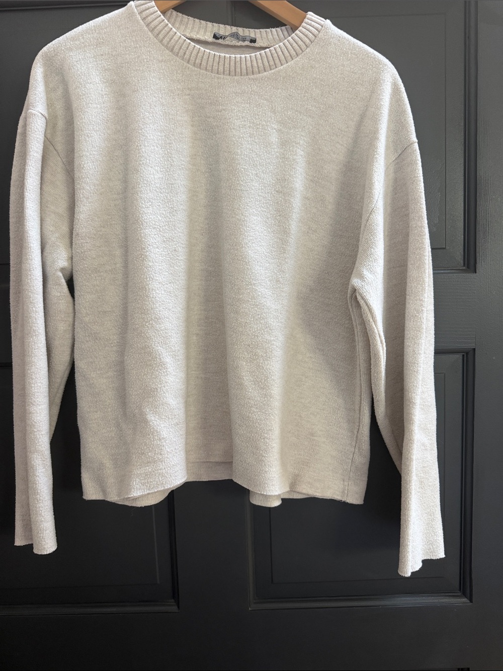 Zara Cream Knit Crewneck Sweater | Soft Textured | Size Large